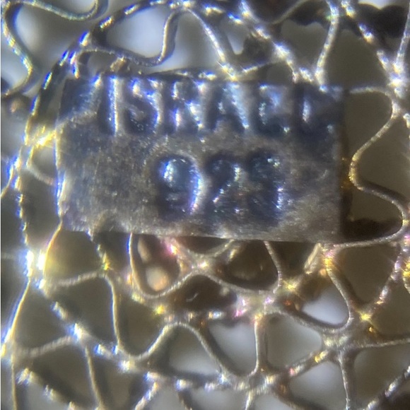 925 and Turquoise Vintage Menorah Filigree Pin Brooch - Picture 3 of 9